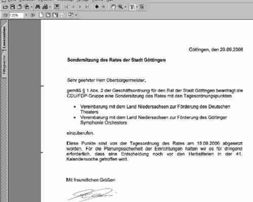 CDU / Porth , 2006 © Bildschirmkopie der PDF-Datei, die eine Kopie des Antrags an den Oberbürgermeister Danielowskie enthält.