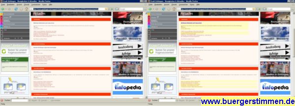 Pressefoto: http://www.buergerstimmen.de/ , 2008 © Die Seiten mit den aktuellesten Meldungen von der Stadt. Hier wird der obere Teil gezeigt. Die Markierungen links zeigen Meldungen, die nicht mit der Stadtverwaltung zu tun haben.
