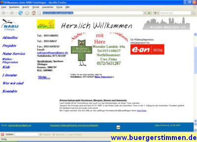 Pressefoto: Screenplot , 2009 © Bildschirmkopie von der Website des NaBu Gruppe Göttingen e.V. am 11.2.2009