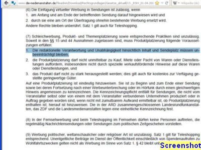 Foto vom Pressemelder: Sreenshot - Quelle siehe Text , © Paragraph 7 Absatz 7 - Aufzählung 1 im