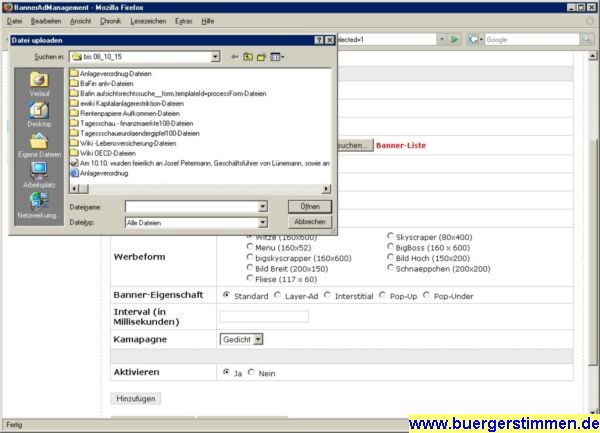Pressefoto: http://www.buergerstimmen.de/ , 2008 © Mit dem Button DURCHSUCHEN startet man ein Fenster, um den Pfad des Gedichte-Banners auf dem heimischen PC anzugeben